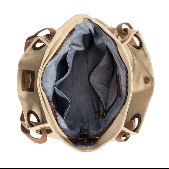 Olive Canvas Shoulder Bag with Brown Straps - Picture 4 of 7